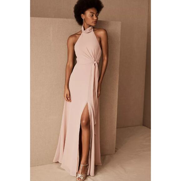 BHLDN Anthropologie Jenny Yoo Dress Gown Elliya Blush Pink Chiffon